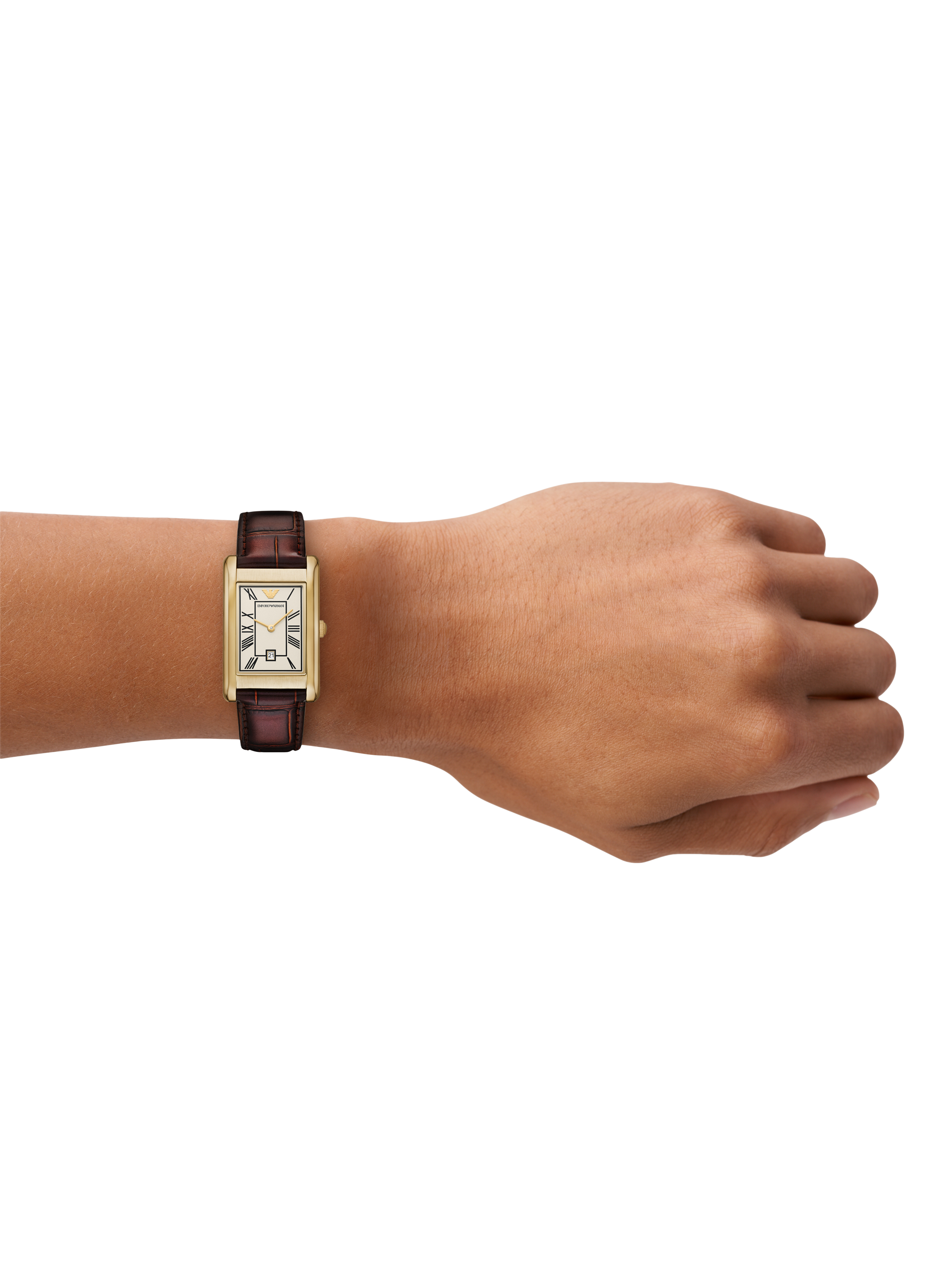 Product image 5 of 6, which shows Emporio Armani AR11665 Men's Date Leather Strap Watch, Gold/Brown