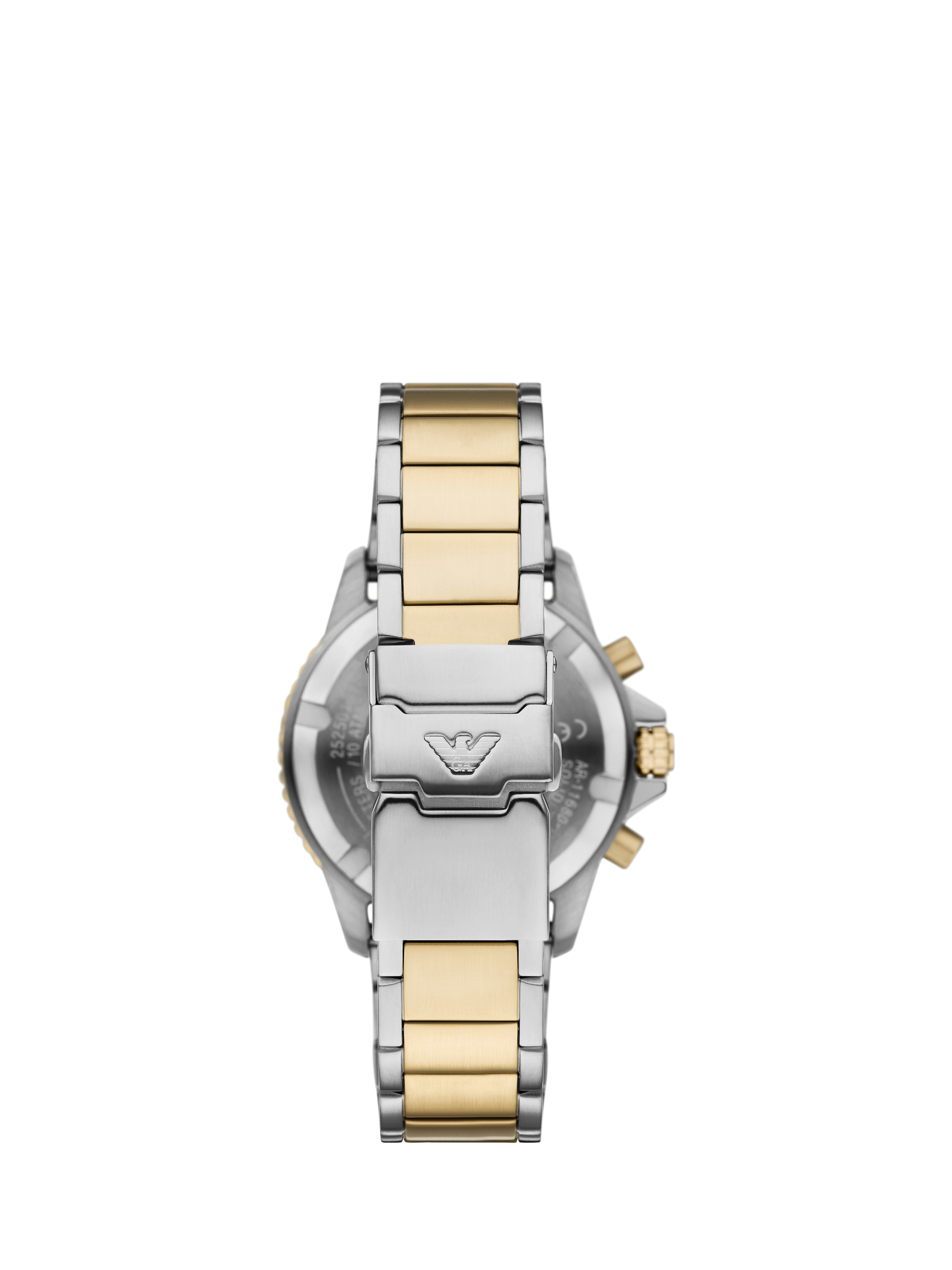Product image 4 of 6, which shows Emporio Armani AR11680 Men's World Explorer Solar Chronograph Bracelet Strap Watch, Gold/Silver