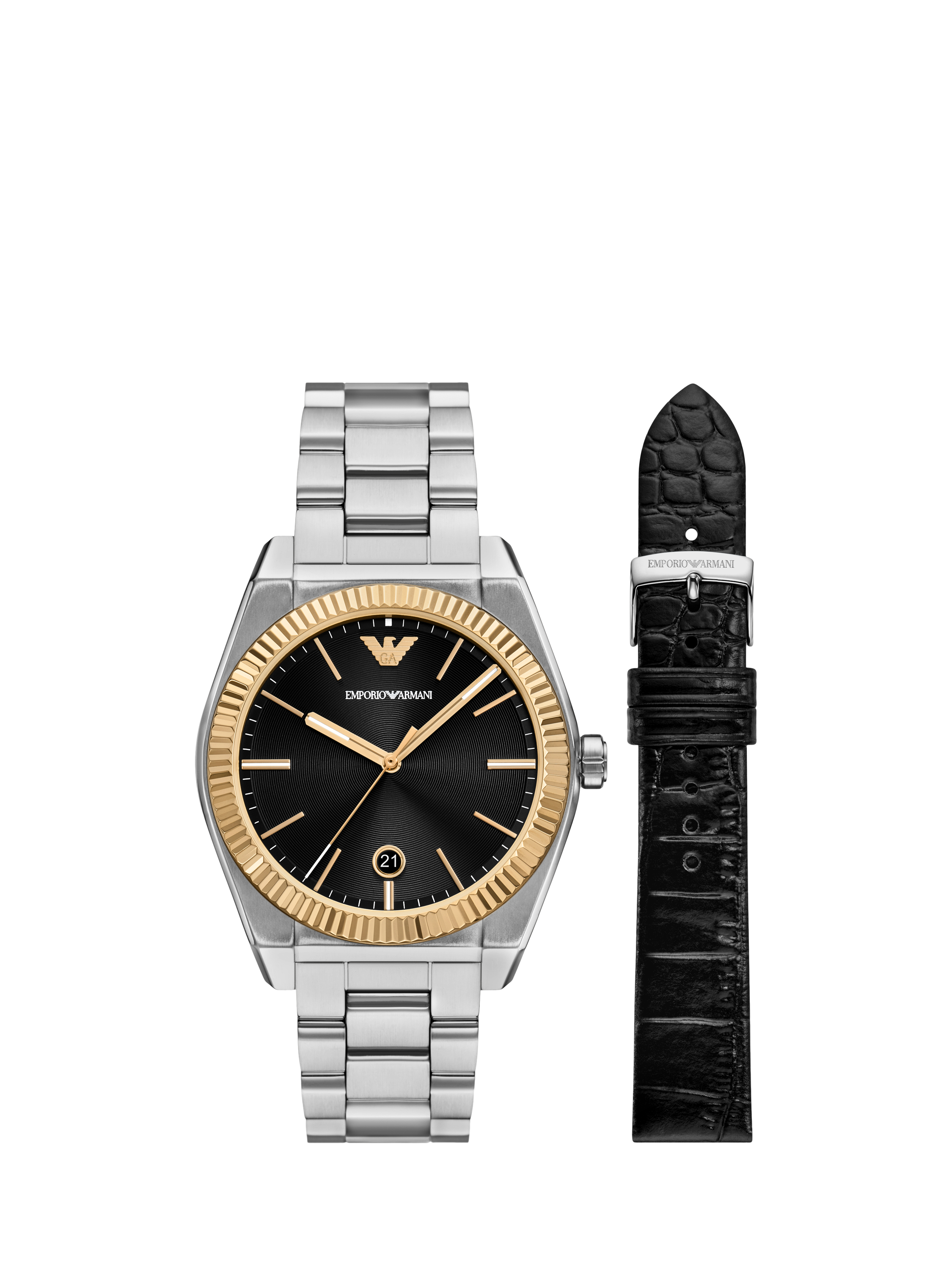 Product image 1 of 7, which shows Emporio Armani AR80077 Men's Sport Date Watch with Interchangeable Straps Set, Silver