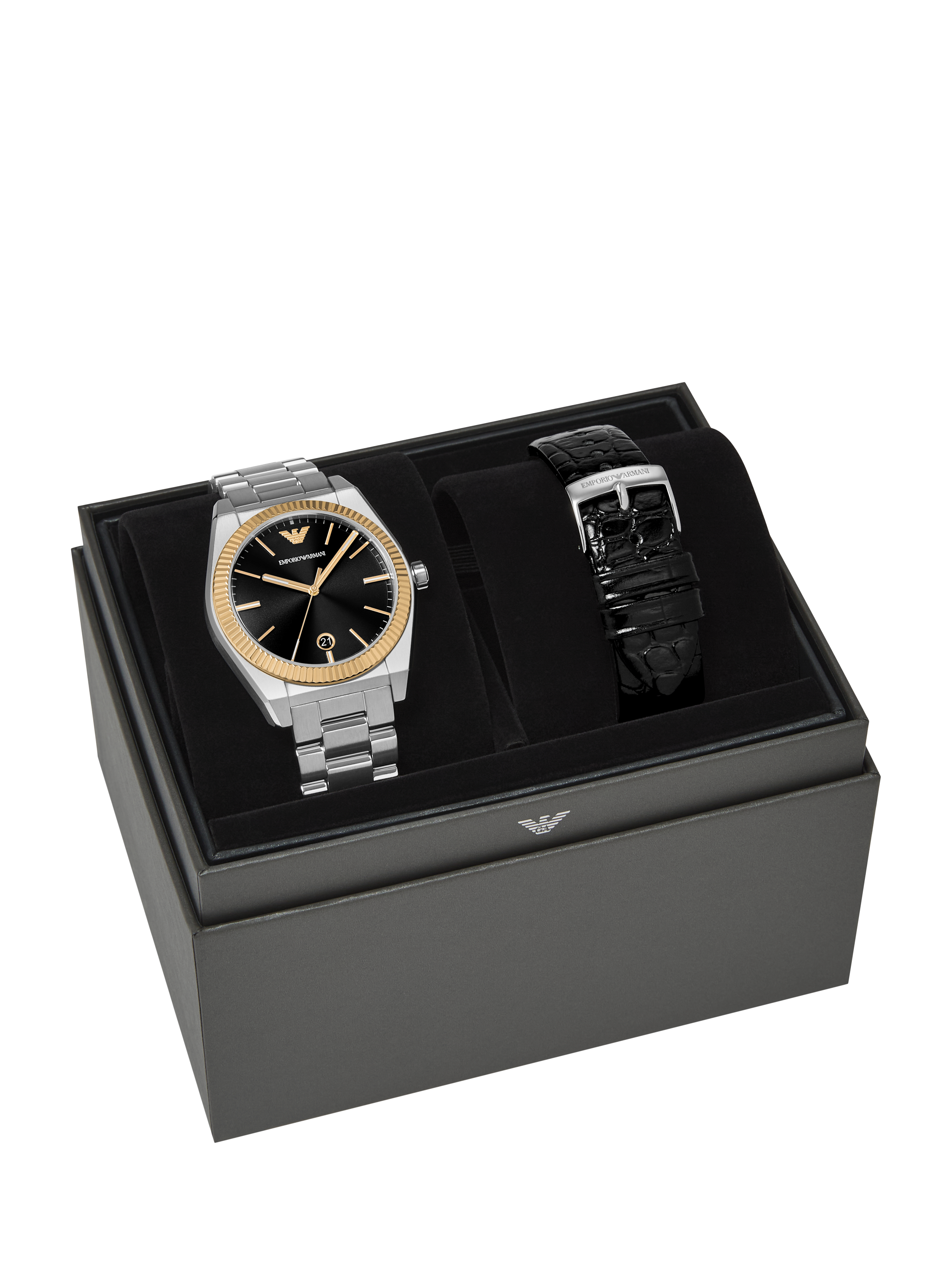 Product image 6 of 7, which shows Emporio Armani AR80077 Men's Sport Date Watch with Interchangeable Straps Set, Silver