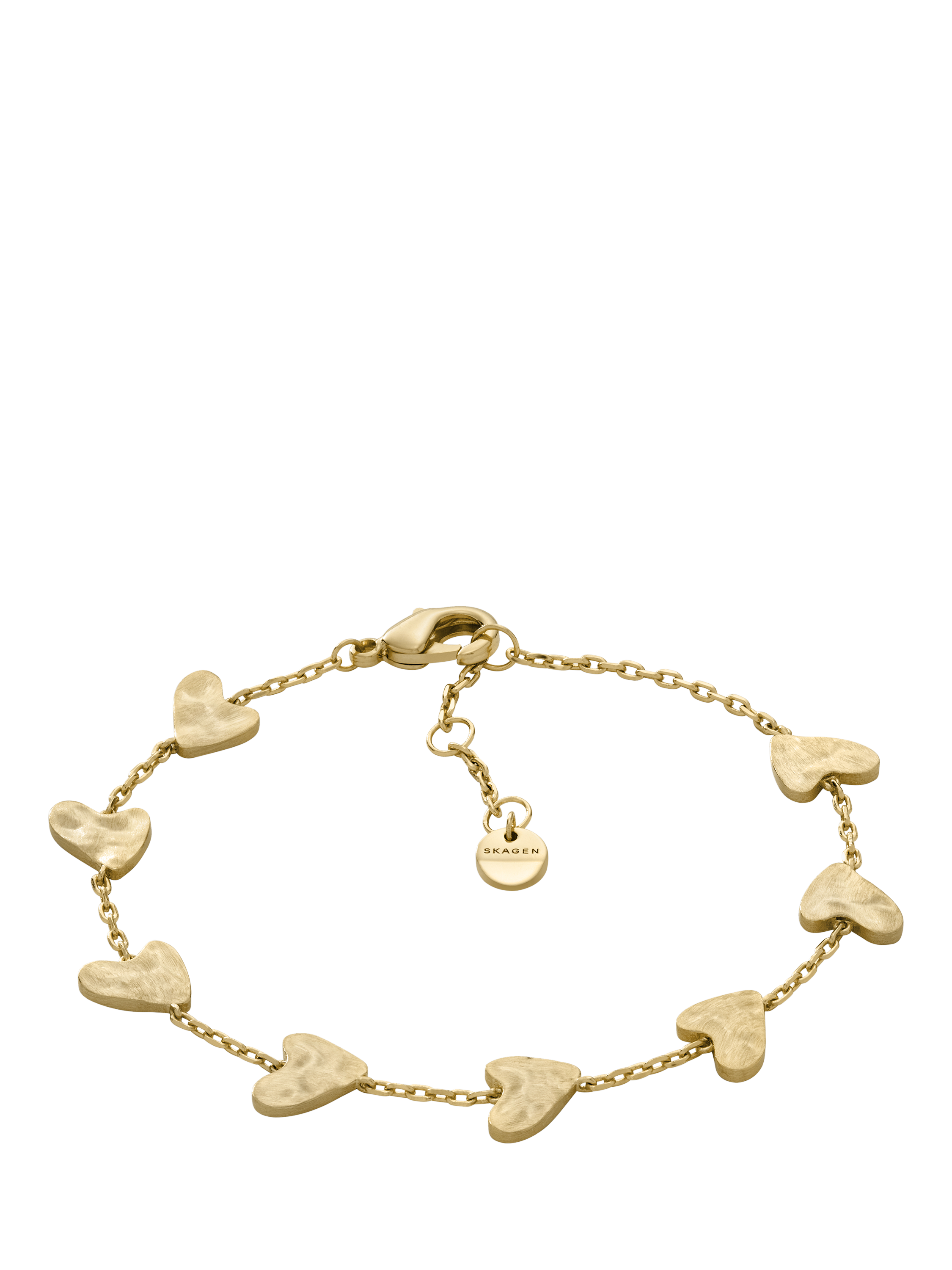 Product image 1 of 6, which shows Skagen Anja Hearts Brass Chain Bracelet, Gold