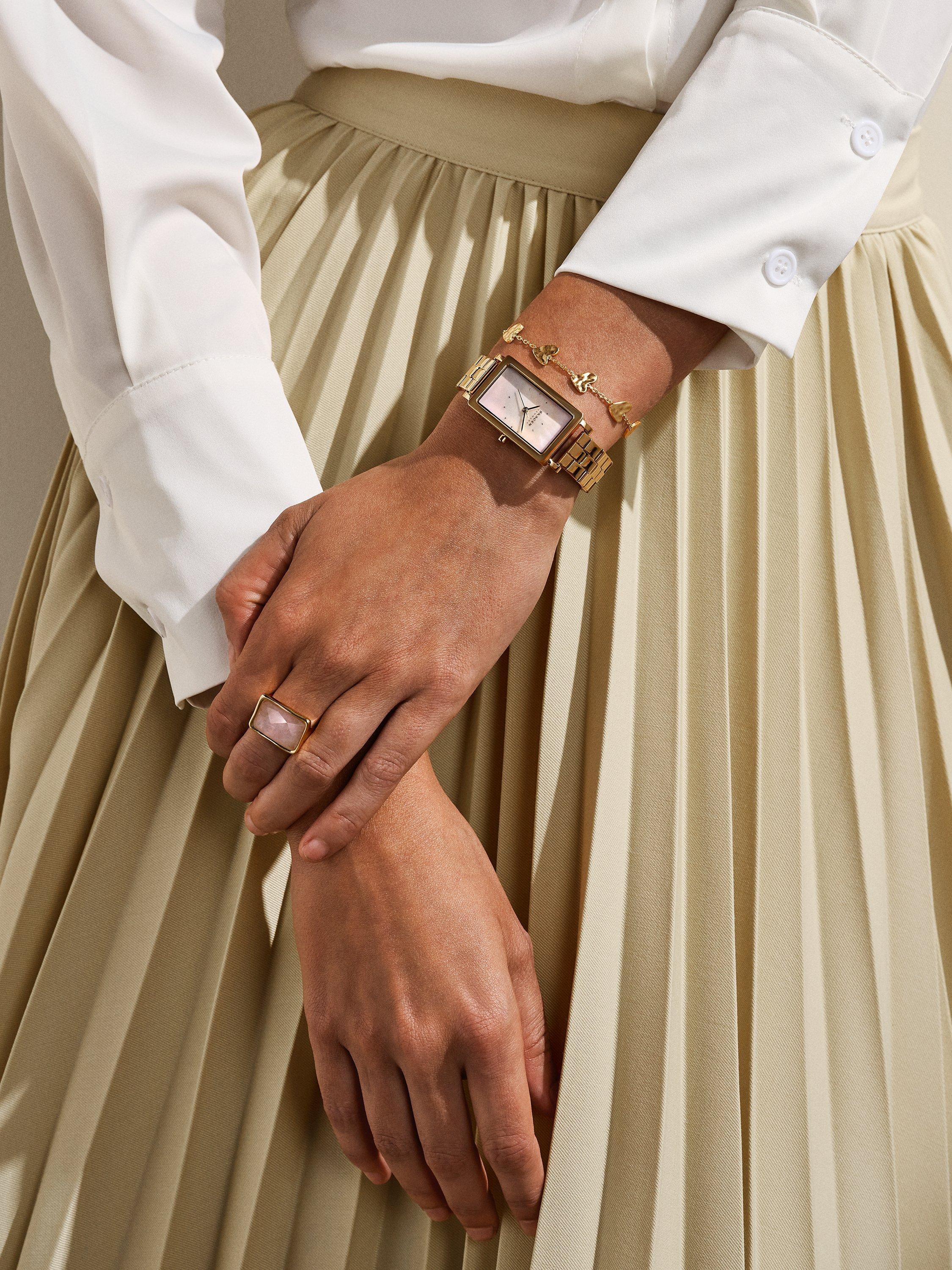 Product image 6 of 6, which shows Skagen Anja Hearts Brass Chain Bracelet, Gold