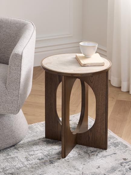 John Lewis Sculpt Side Table, Walnut Finish Ceramic - view 2, Dark Stain