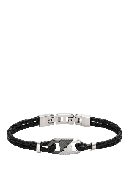 Emporio Armani Men's Two-Tone Bar ID Leather Bracelet, Black, Black