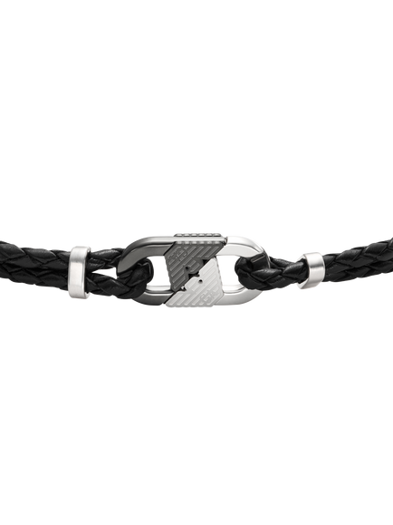 Emporio Armani Men's Two-Tone Bar ID Leather Bracelet, Black - view 2, Black