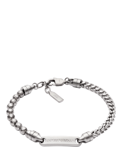 Emporio Armani Stainless Steel ID Bracelet, Silver, Silver