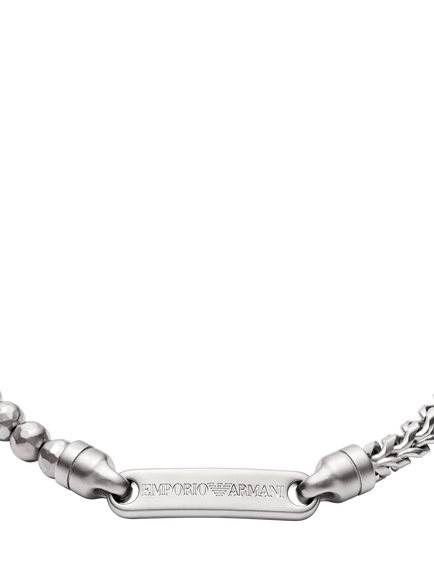 Emporio Armani Stainless Steel ID Bracelet, Silver - view 2, Silver