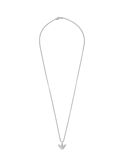 Emporio Armani Men's Logo Pendant Necklace, Silver - view 2, Silver