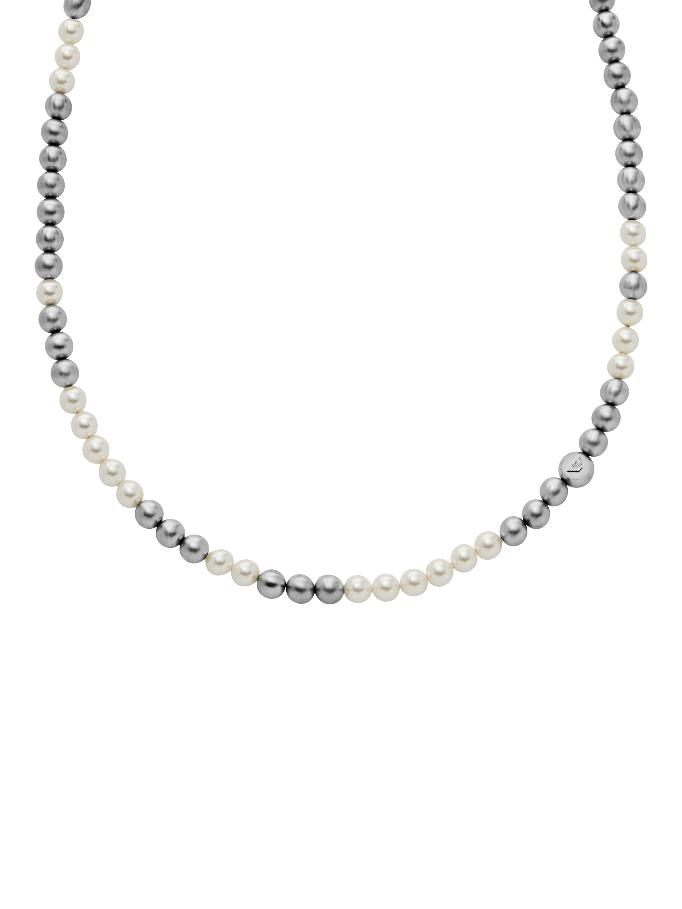 Product image 2 of 3, which shows Emporio Armani Men's Iconic Trend Glass Pearl Beaded Necklace, Silver