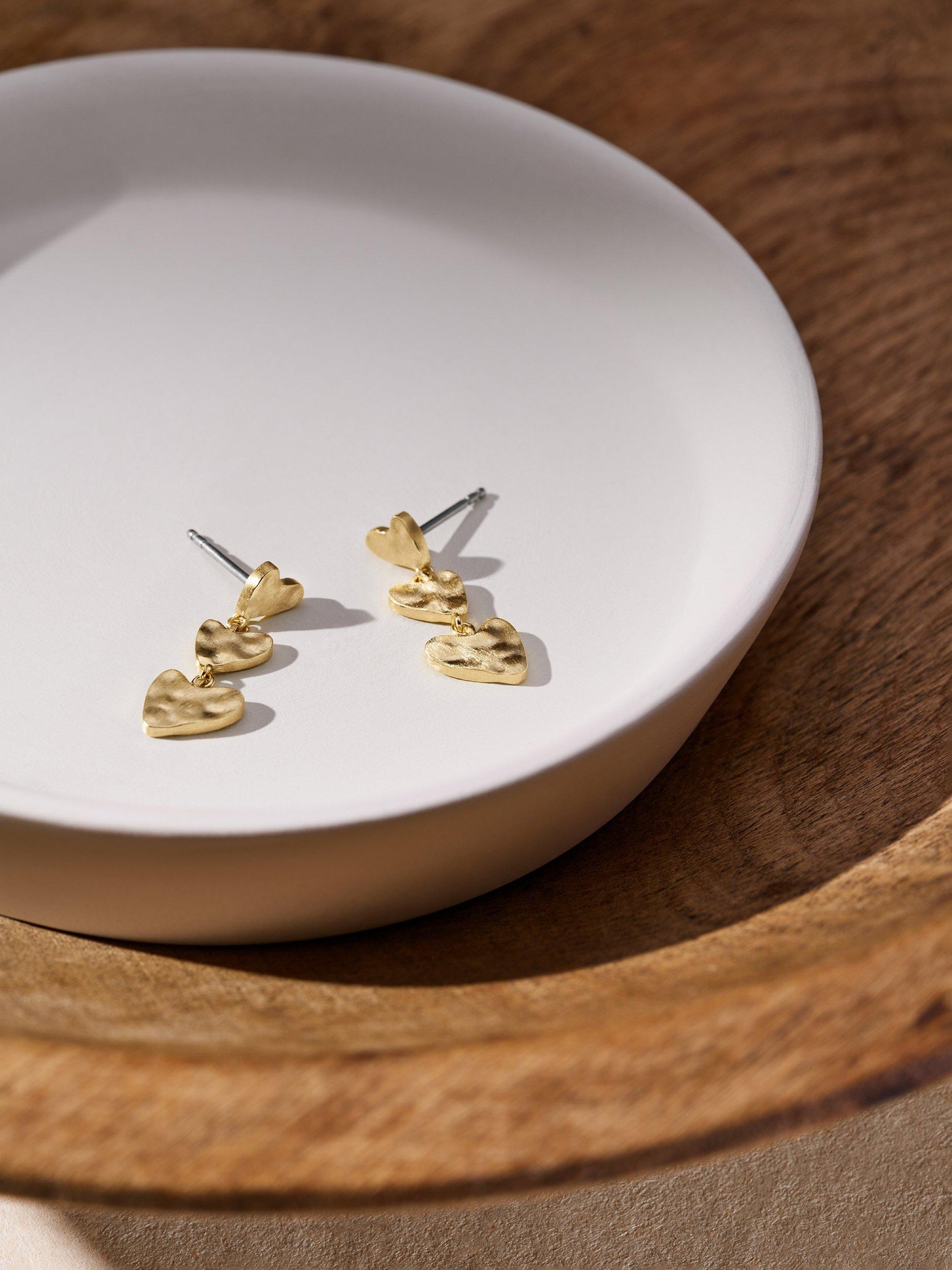 Product image 3 of 5, which shows Skagen Anja Hearts Drop Earrings, Gold