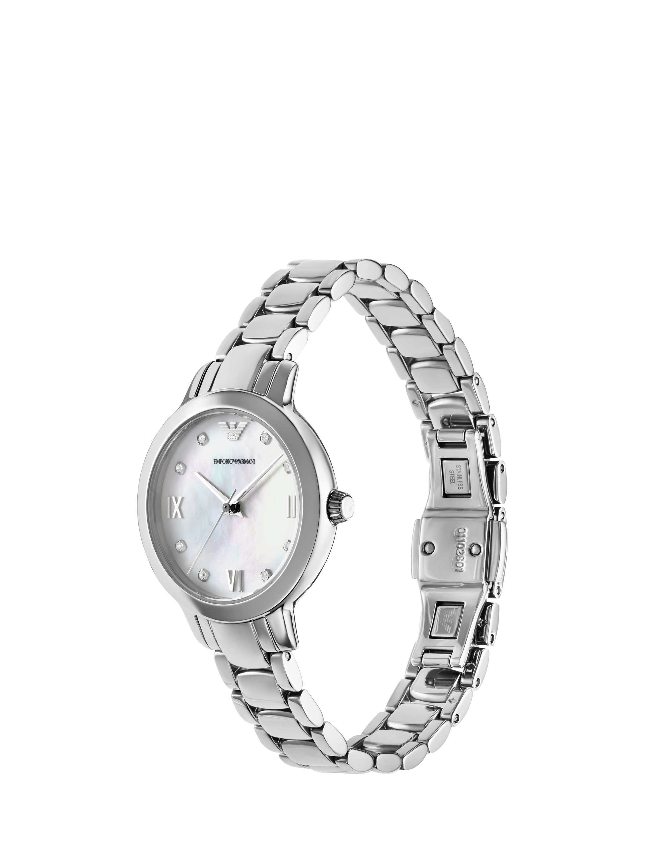 Product image 2 of 7, which shows Emporio Armani AR80071 Women's Chain Bracelet and Bracelet Strap Watch Gift Set, Silver
