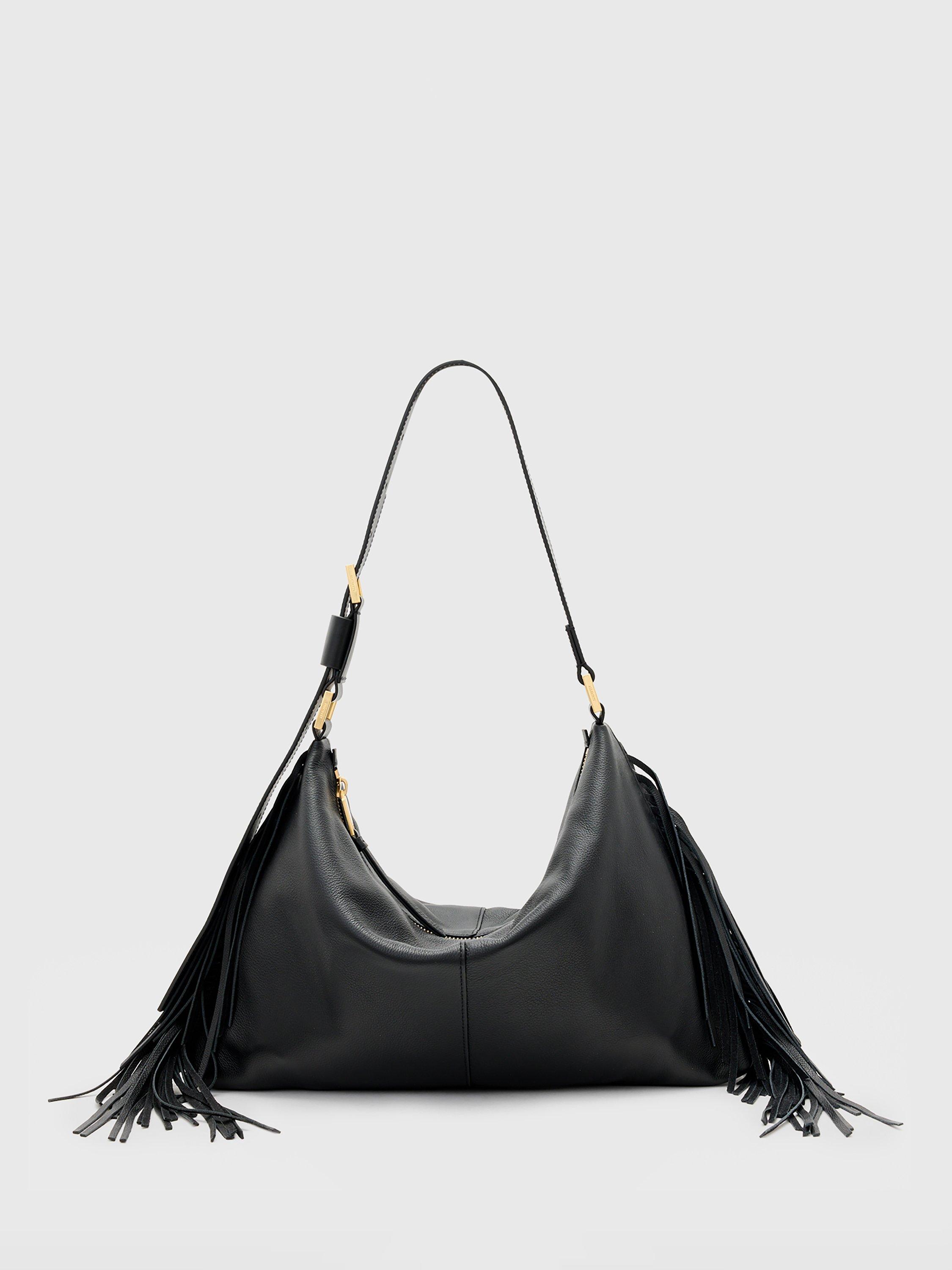 AllSaints Edbury Leather Tassel Fringe Shoulder Bag, Black