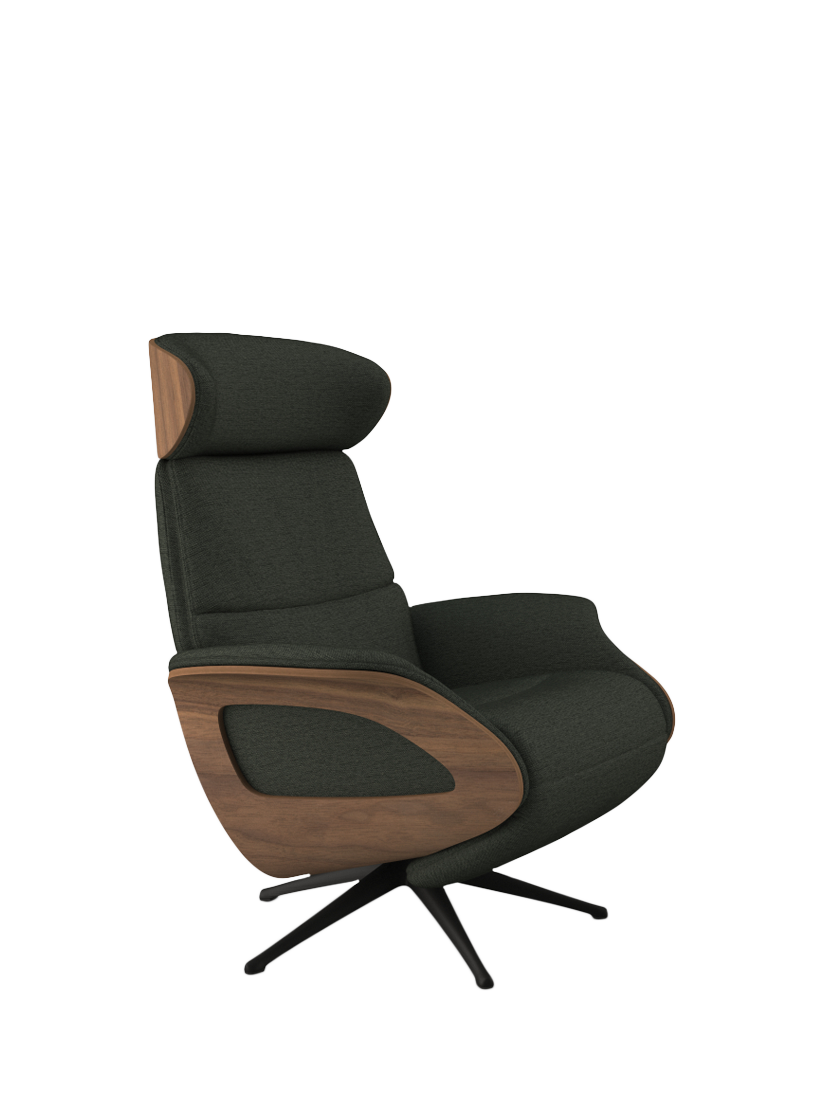 Clement Range, Flexlux Clement Relax Recliner Chair with Integrated Footrest, Black Leg, Walnut Frame, Copparo Deep Forest Green