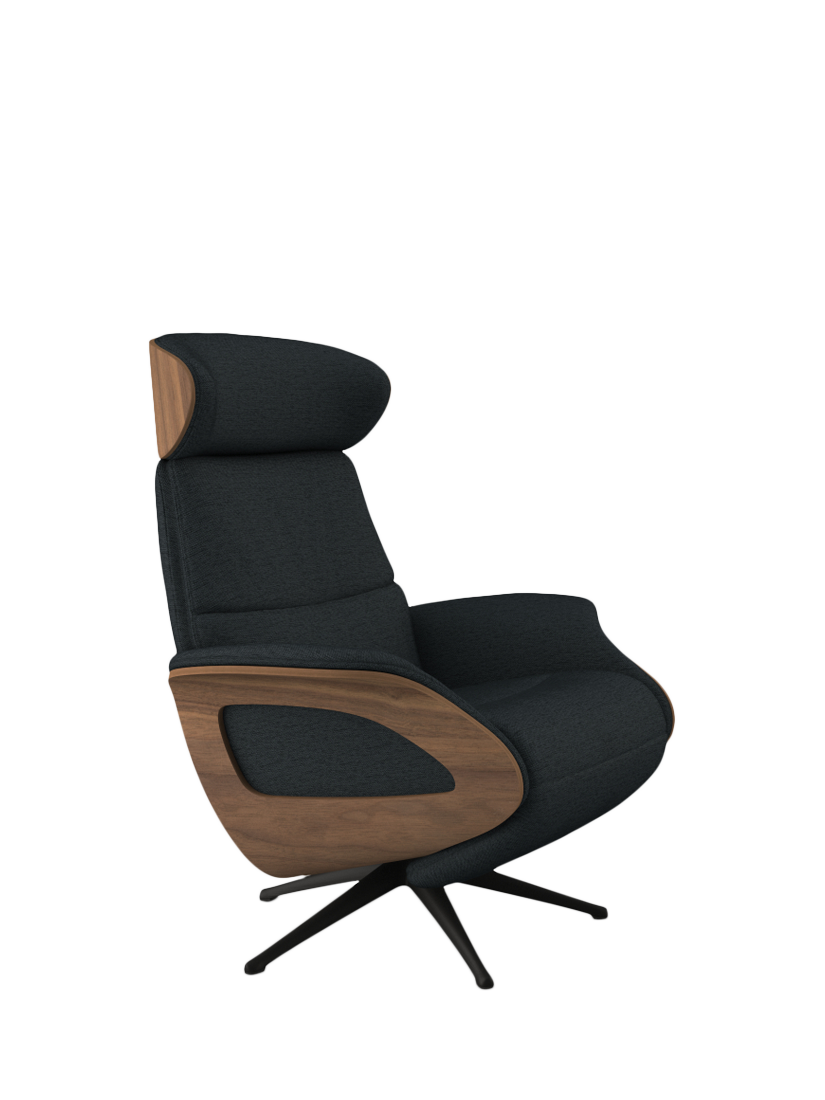 Clement Range, Flexlux Clement Relax Recliner Chair with Integrated Footrest, Black Leg, Walnut Frame, Copparo Deep Forest Grey