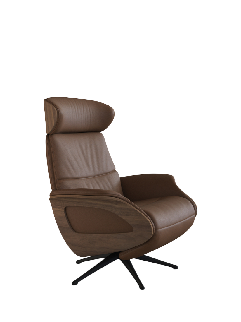 Clement Range, Flexlux Clement Relax Recliner Chair with Integrated Footrest, Black Leg, Walnut Frame, Dakota Modern Cognac Brown