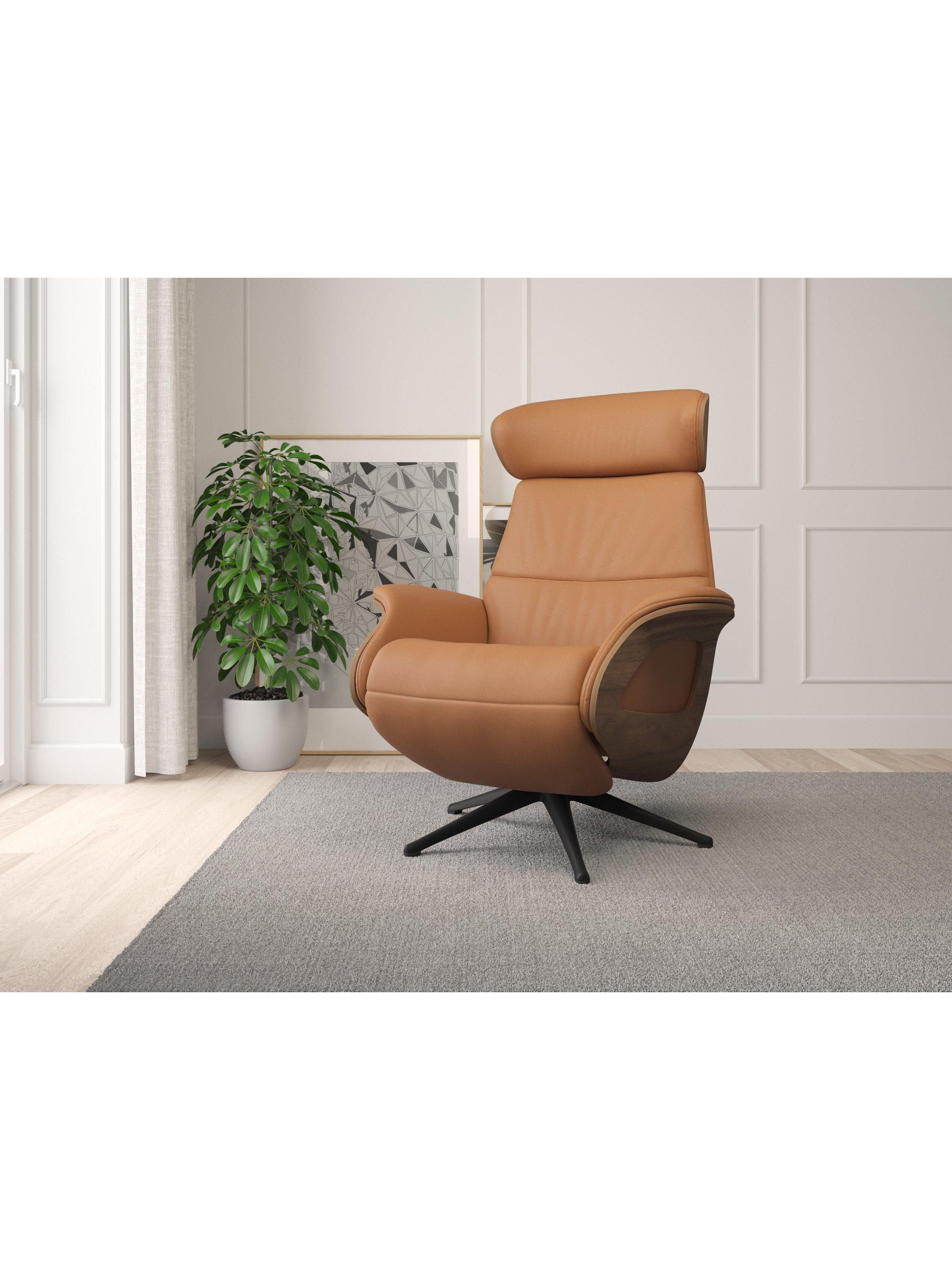 Clement Range, Flexlux Clement Relax Recliner Chair with Integrated Footrest, Black Leg, Walnut Frame, Dakota Modern Cognac Brown
