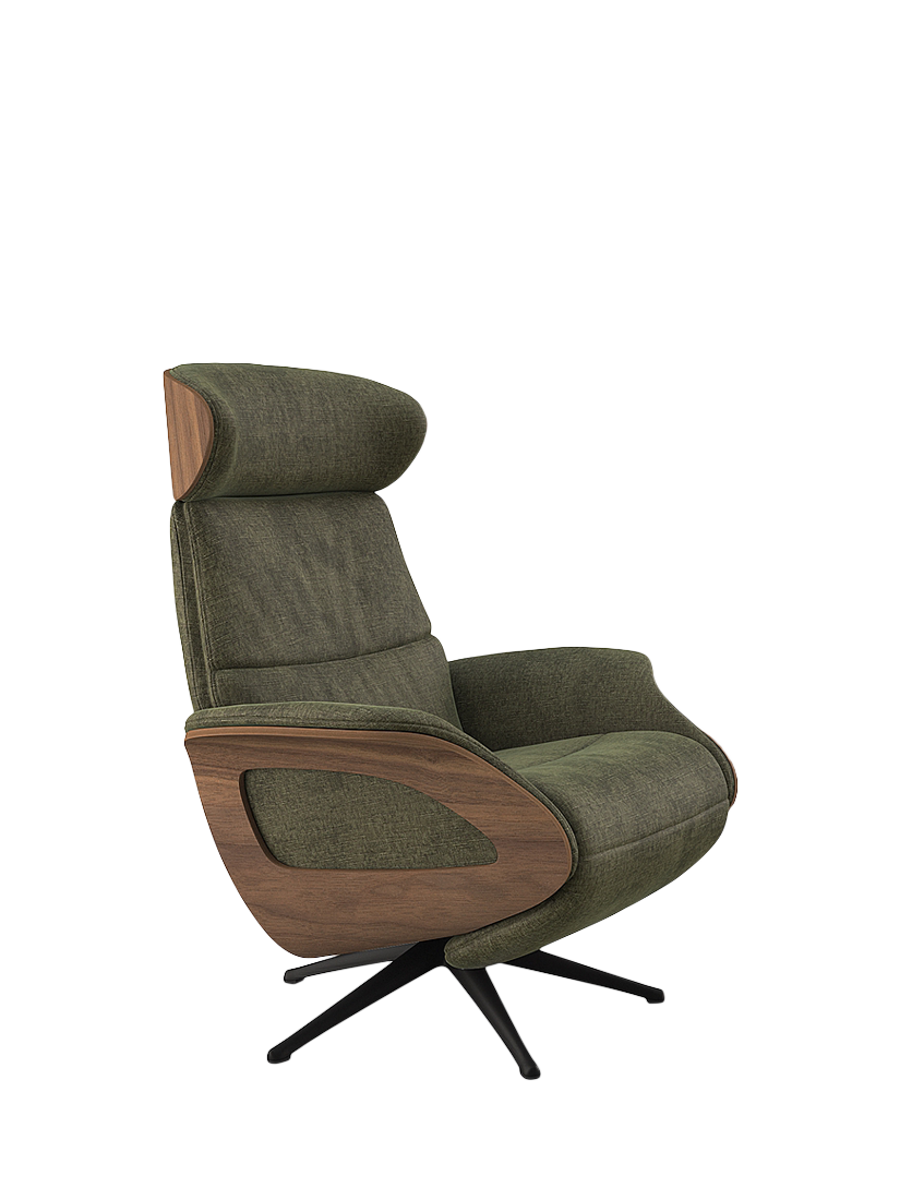 Clement Range, Flexlux Clement Relax Recliner Chair with Integrated Footrest, Black Leg, Walnut Frame, Wildflower Forest Green