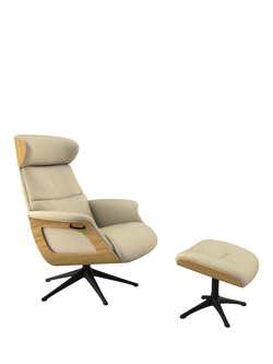 Flexlux Clement Relax Recliner Chair and Footstool, Black Leg, Copparo Sandy Biege