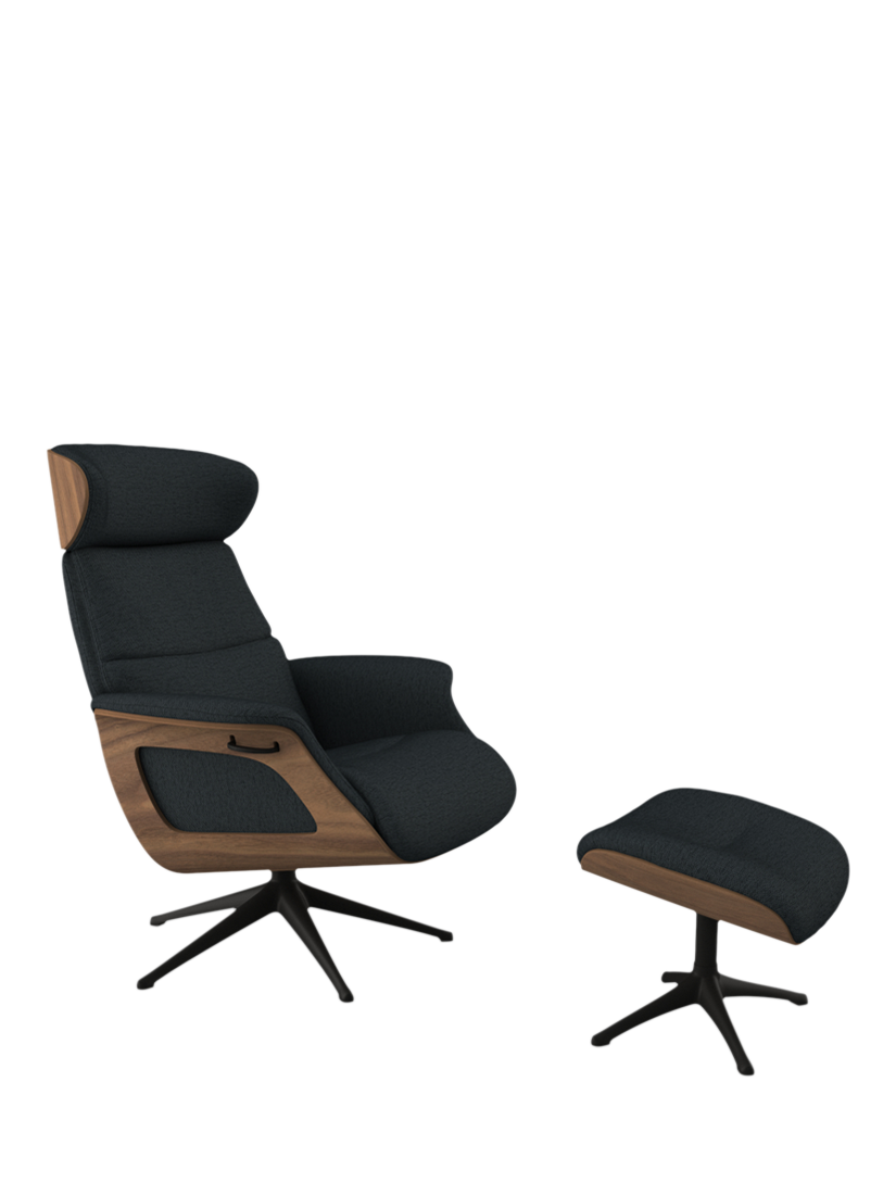 Clement Range, Flexlux Clement Relax Recliner Chair and Footstool, Black Leg, Walnut Frame, Copparo Deep Grey