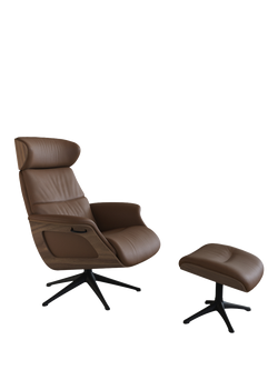 Flexlux Clement Relax Recliner Chair and Footstool, Black Leg, Dakota Modern Cognac Brown