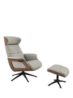 Flexlux Clement Relax Recliner Chair and Footstool, Black Leg, Rock Light Grey