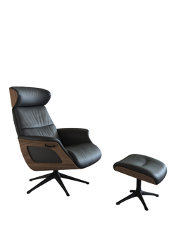 Flexlux Clement Relax Recliner Chair and Footstool, Black Leg, Savoy Platin Black