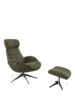 Flexlux Elegant Relax Recliner Chair and Footstool, Polished Aluminium Leg, Wildflower Forest Green