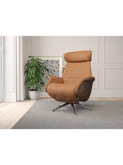 Flexlux Volden Relax Recliner Chair with Integrated Footrest, Polished Aluminium Leg, Dakota Modern Cognac Brown