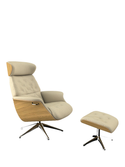 Flexlux Volden Relax Recliner Chair and Footstool, Polished Aluminium Leg, Copparo Sandy Biege