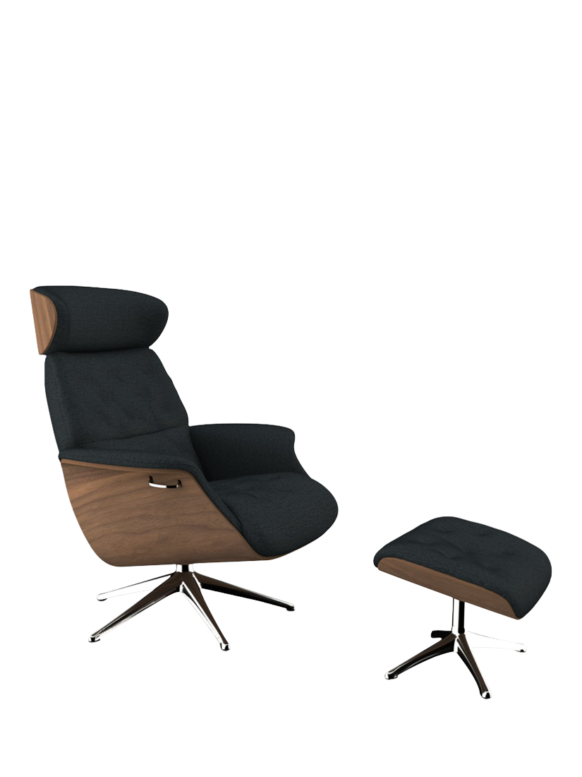 Volden Range, Flexlux Volden Relax Recliner Chair and Footstool, Polished Aluminium Leg, Walnut Frame, Copparo Deep Forest Grey