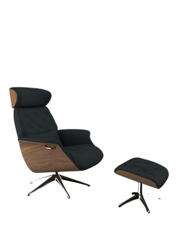 Flexlux Volden Relax Recliner Chair and Footstool, Polished Aluminium Leg, Copparo Deep Forest Grey