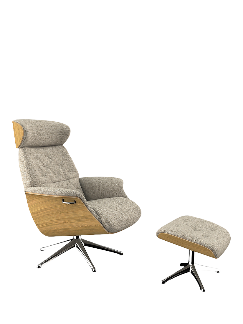 Volden Range, Flexlux Volden Relax Recliner Chair and Footstool, Polished Aluminium Leg, Oak Frame, Rock Natural