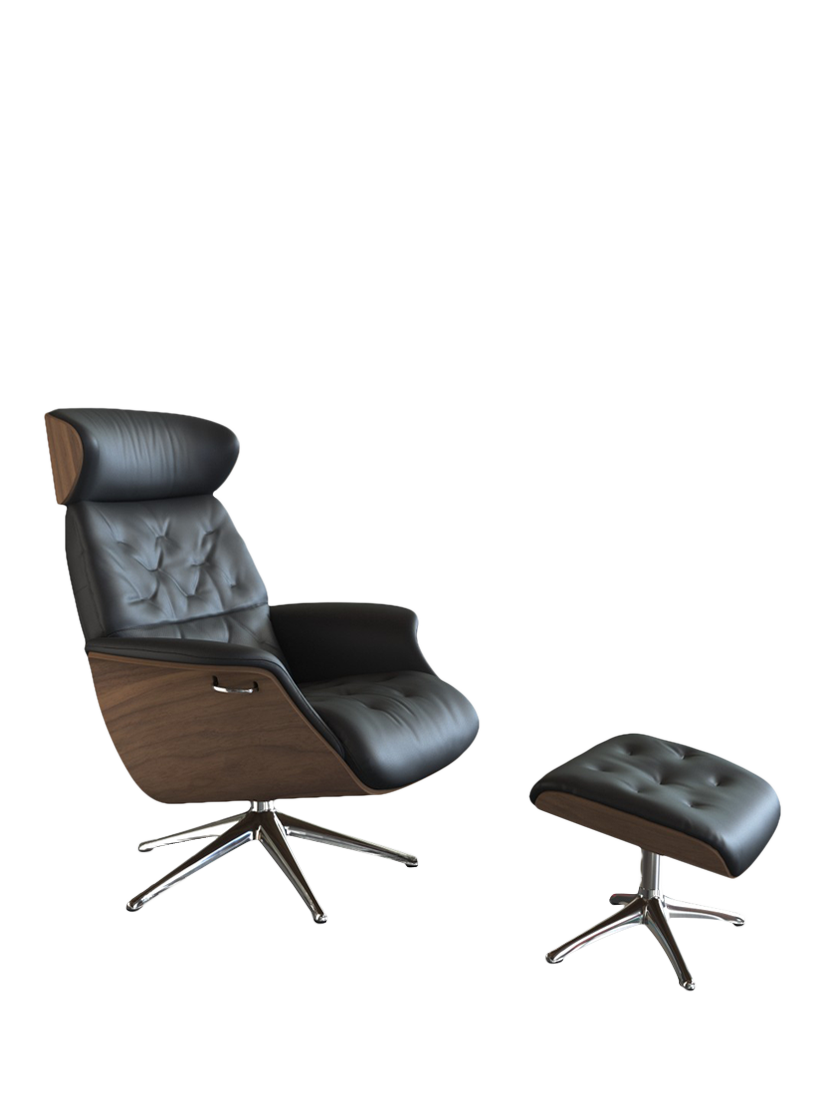 Volden Range, Flexlux Volden Relax Recliner Chair and Footstool, Polished Aluminium Leg, Walnut Frame, Savoy Platin Black