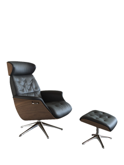 Flexlux Volden Relax Recliner Chair and Footstool, Polished Aluminium Leg, Savoy Platin Black