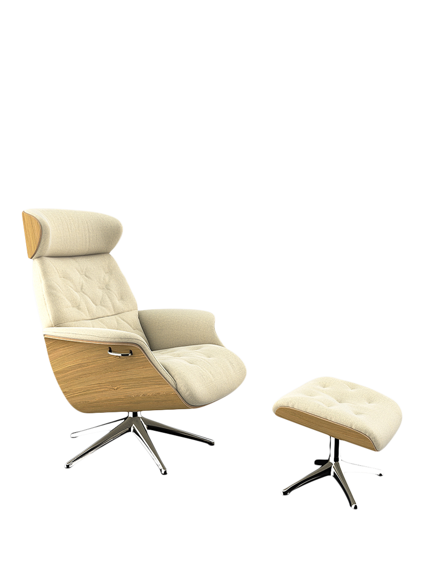 Volden Range, Flexlux Volden Relax Recliner Chair and Footstool, Polished Aluminium Leg, Oak Frame, Wildflower Cream