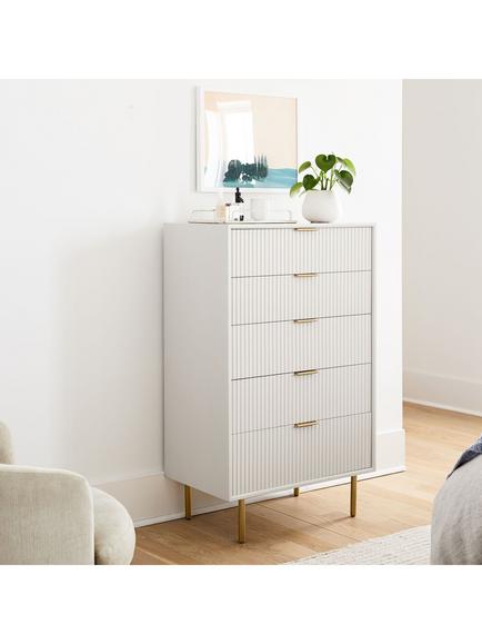 West Elm Quinn 5 Drawer Chest, Haze/Antique Brass - view 2, Antique Brass