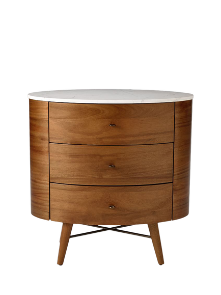 West Elm Penelope Marble Top 3 Drawer Nightstand, Acorn, Acorn