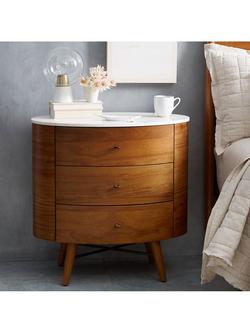 West Elm Penelope Marble Top 3 Drawer Nightstand, Acorn - view 2, Acorn