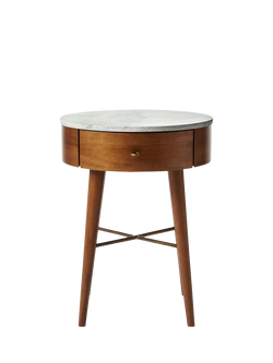 West Elm Penelope Marble Top 1 Drawer Bedside Table, Acorn, Acorn