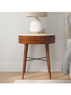 West Elm Penelope Marble Top 1 Drawer Bedside Table, Acorn - view 2, Acorn