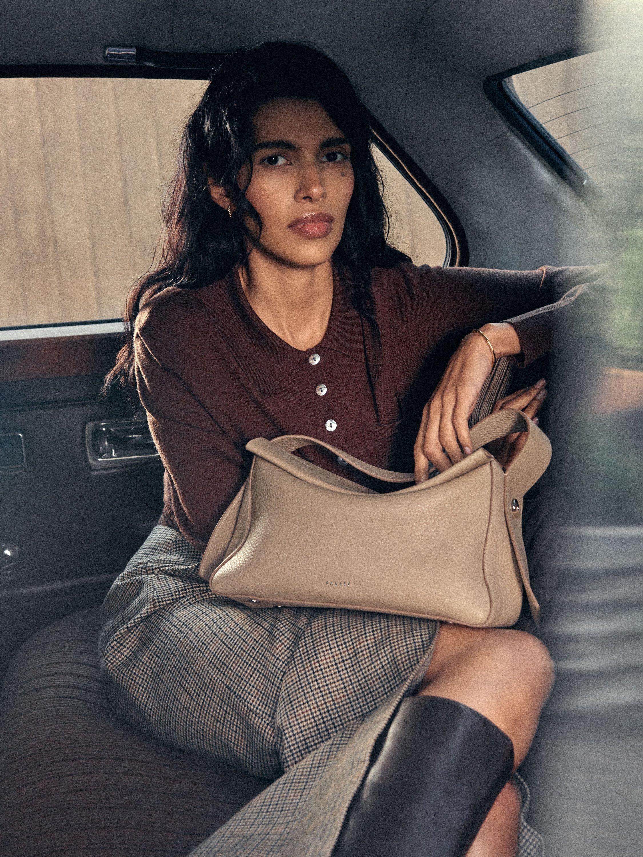 Product image 7 of 9, which shows Radley De Beauvoir Leather Medium Zip Top Grab Bag, Stone