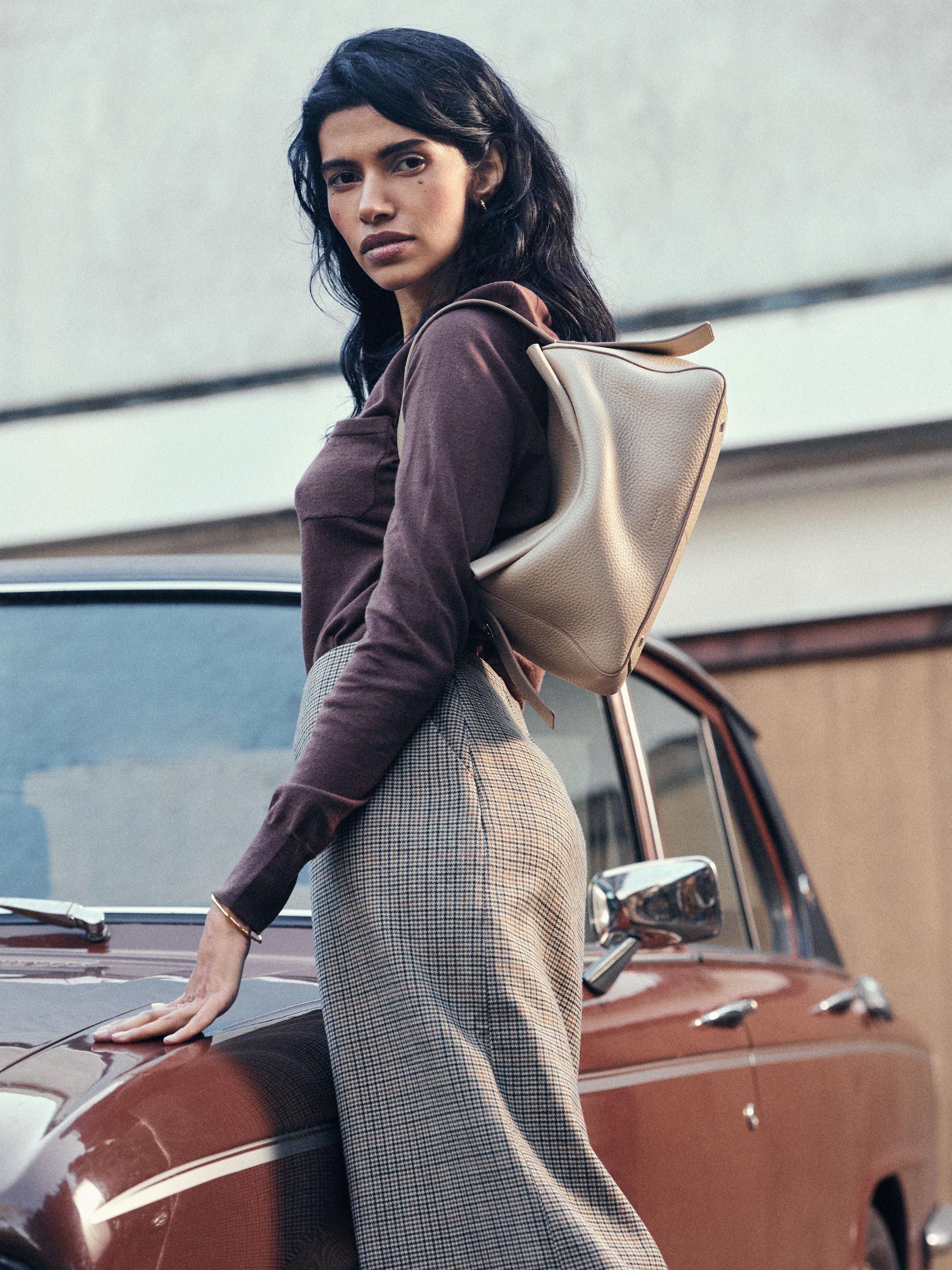 Product image 8 of 9, which shows Radley De Beauvoir Leather Medium Zip Top Grab Bag, Stone