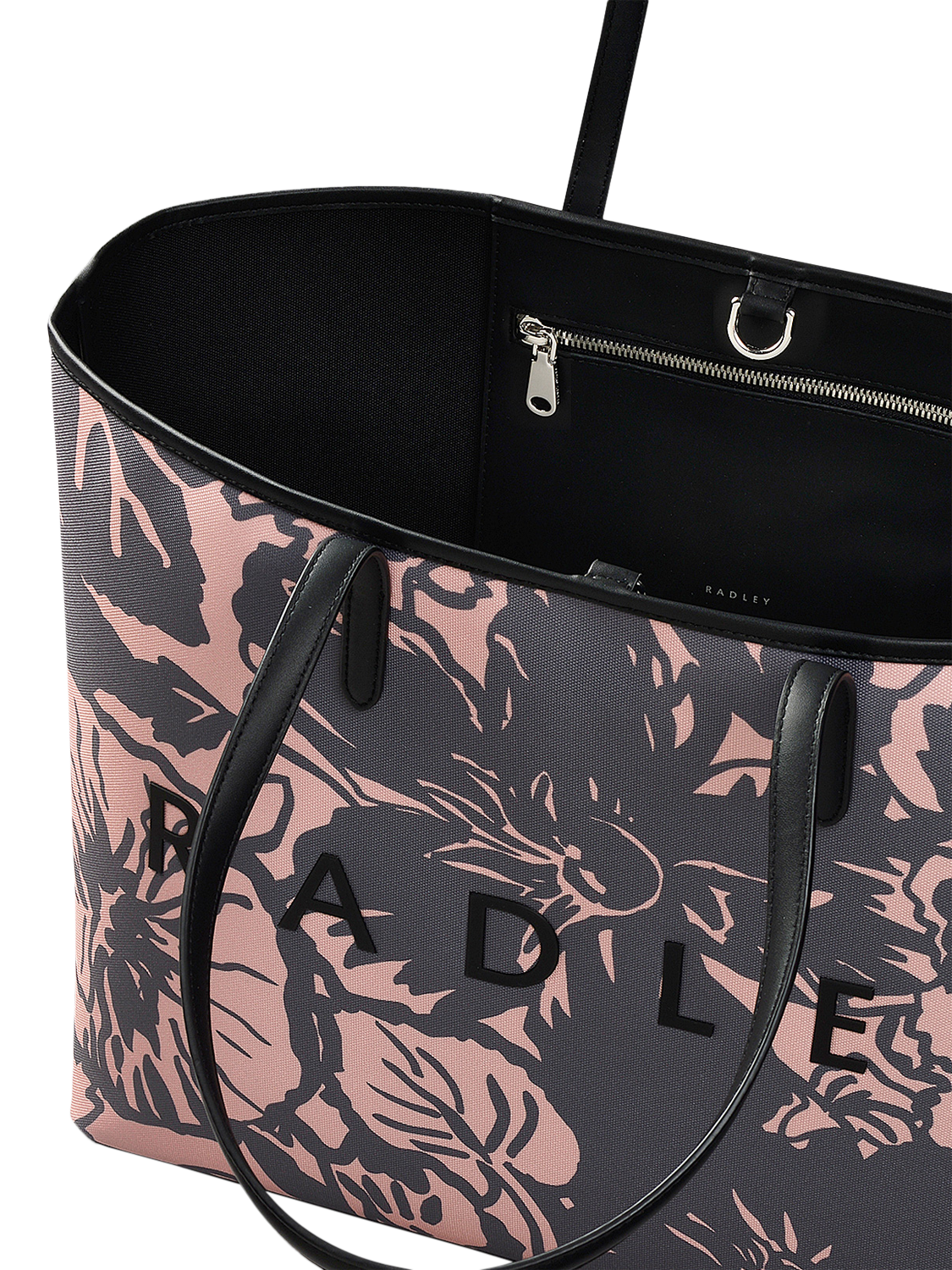 Product image 3 of 4, which shows Radley Southwell Gardens Floral Large Open Tote Bag, Black/Blush