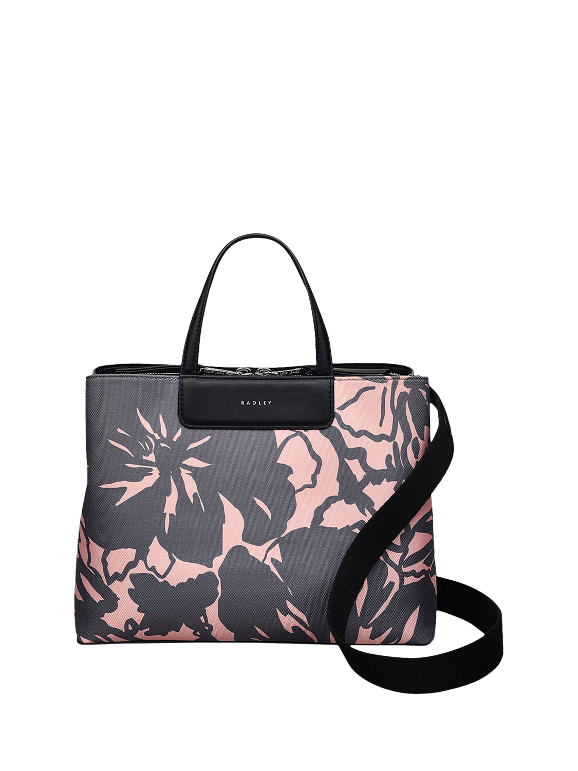 Product image 1 of 5, which shows Radley Southwell Gardens Floral Medium Zip-Top Grab Bag, Black/Blush