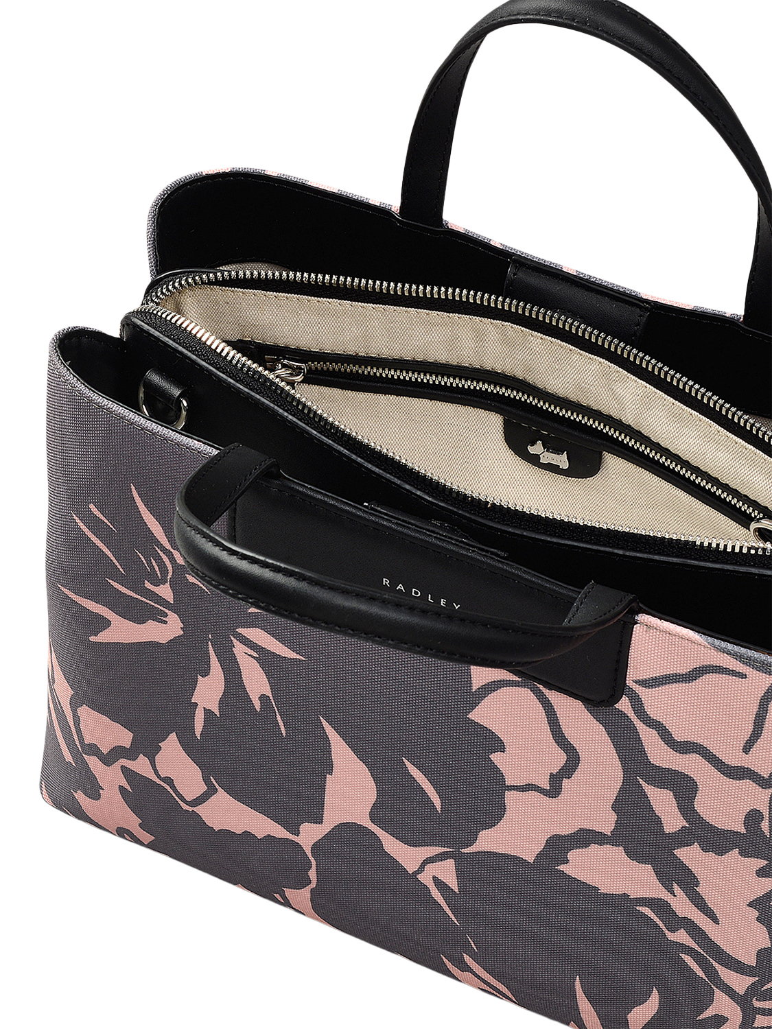 Product image 3 of 5, which shows Radley Southwell Gardens Floral Medium Zip-Top Grab Bag, Black/Blush
