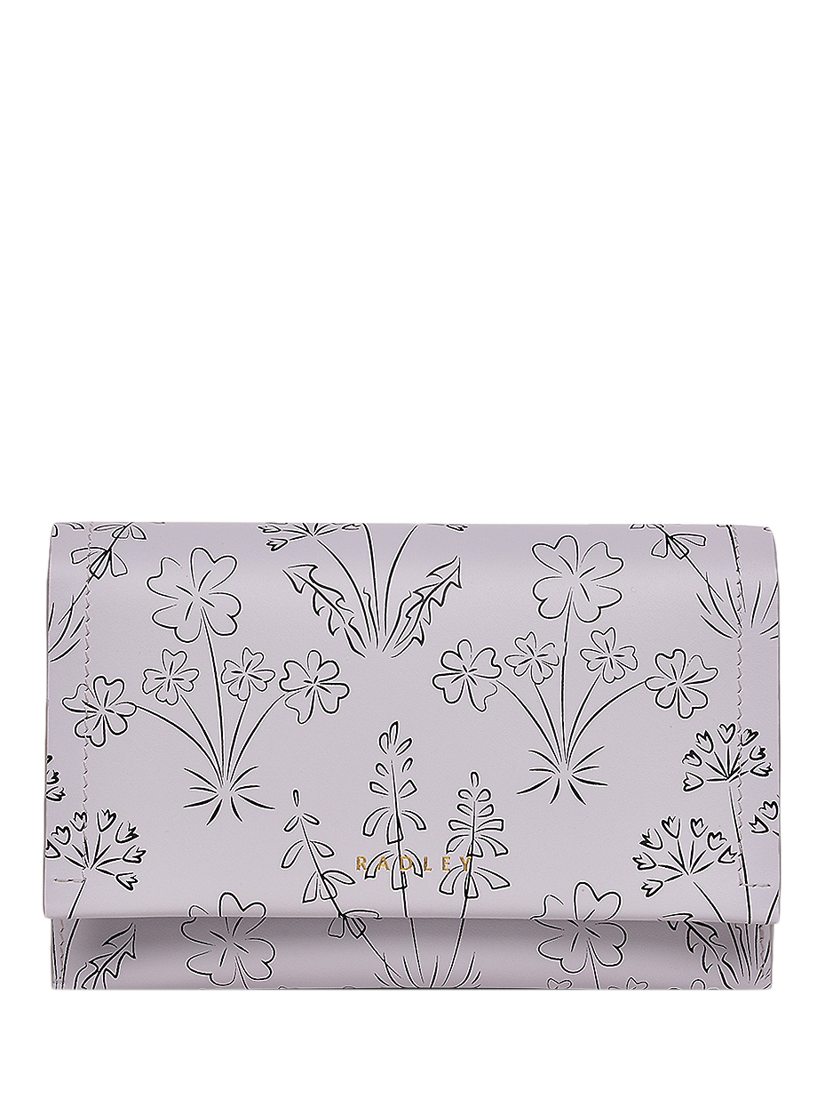 Product image 1 of 3, which shows Radley Wild Flowers Leather Medium Flapover Purse, Thistle