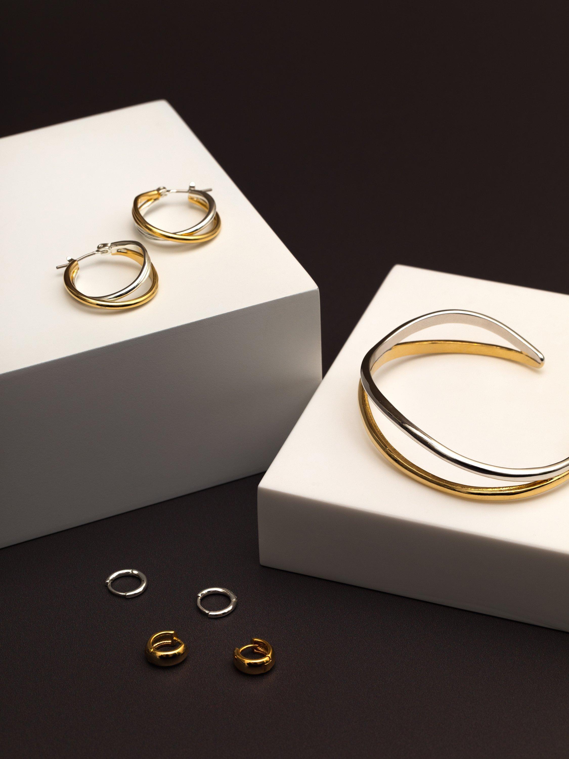 Product image 3 of 3, which shows Orelia Mixed Plate Open Organic Cuff, Gold/Silver