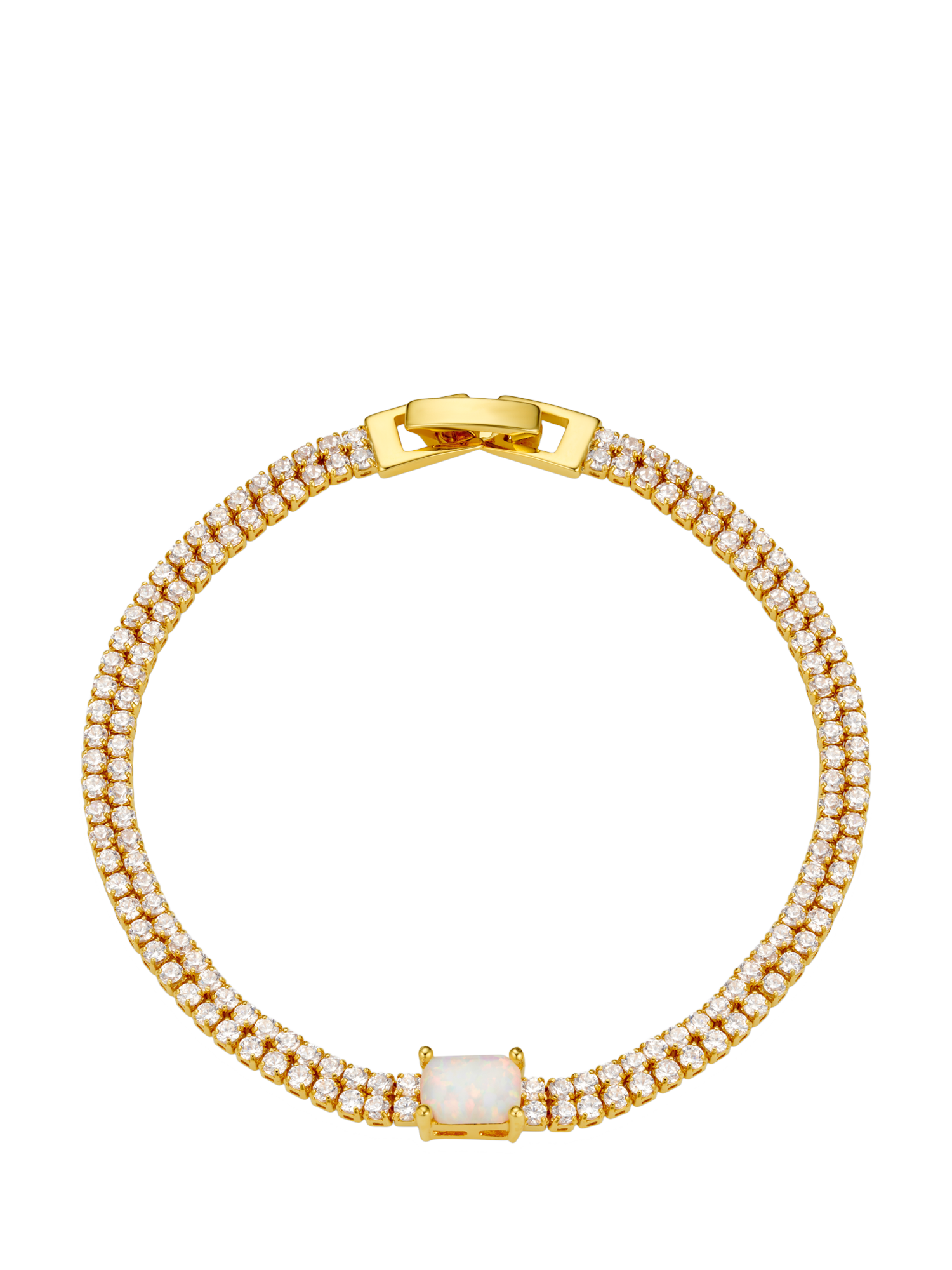 Product image 1 of 4, which shows Orelia Opal & Crystal Double Row Tennis Bracelet, Pale Gold