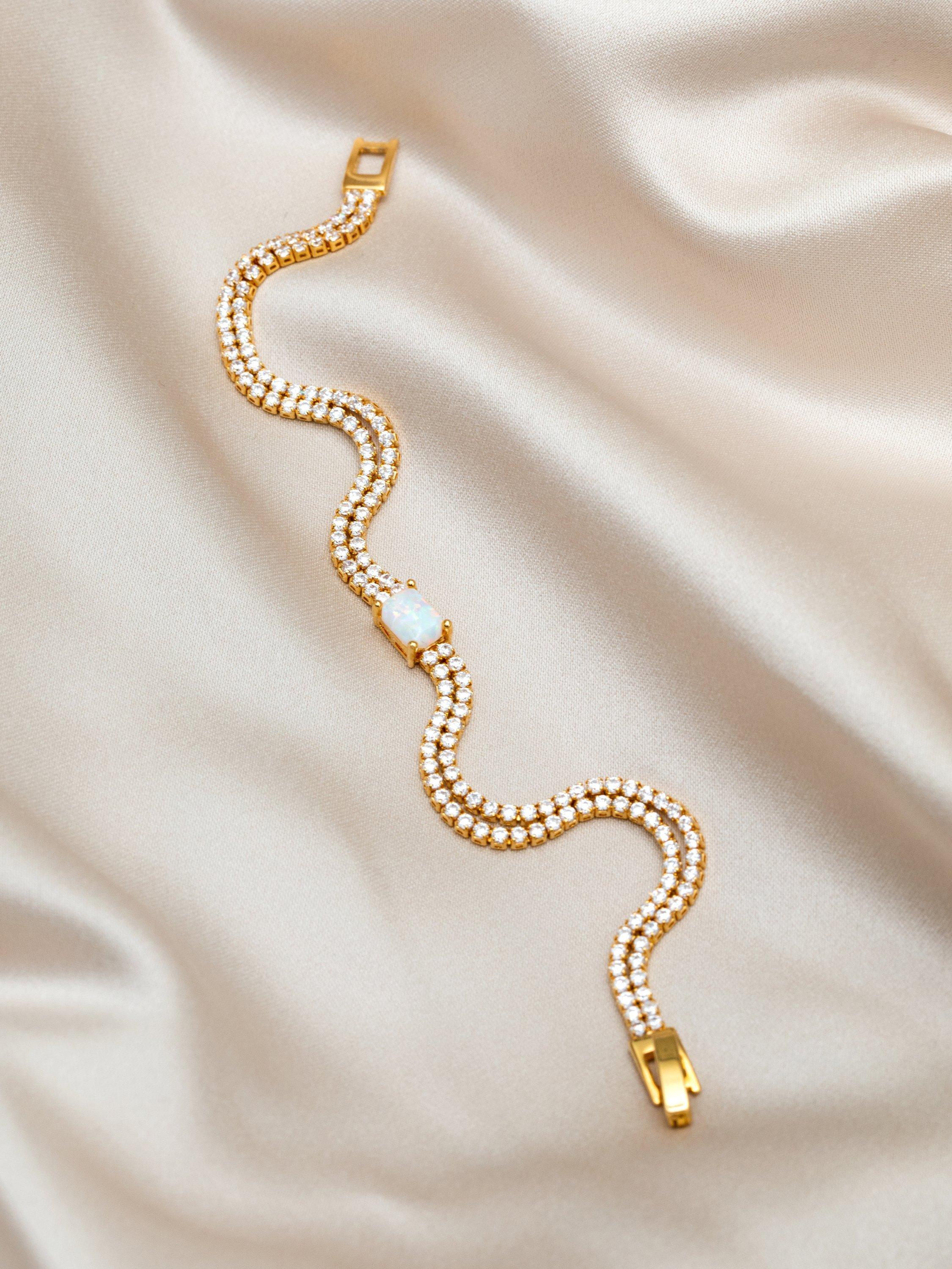 Product image 3 of 4, which shows Orelia Opal & Crystal Double Row Tennis Bracelet, Pale Gold