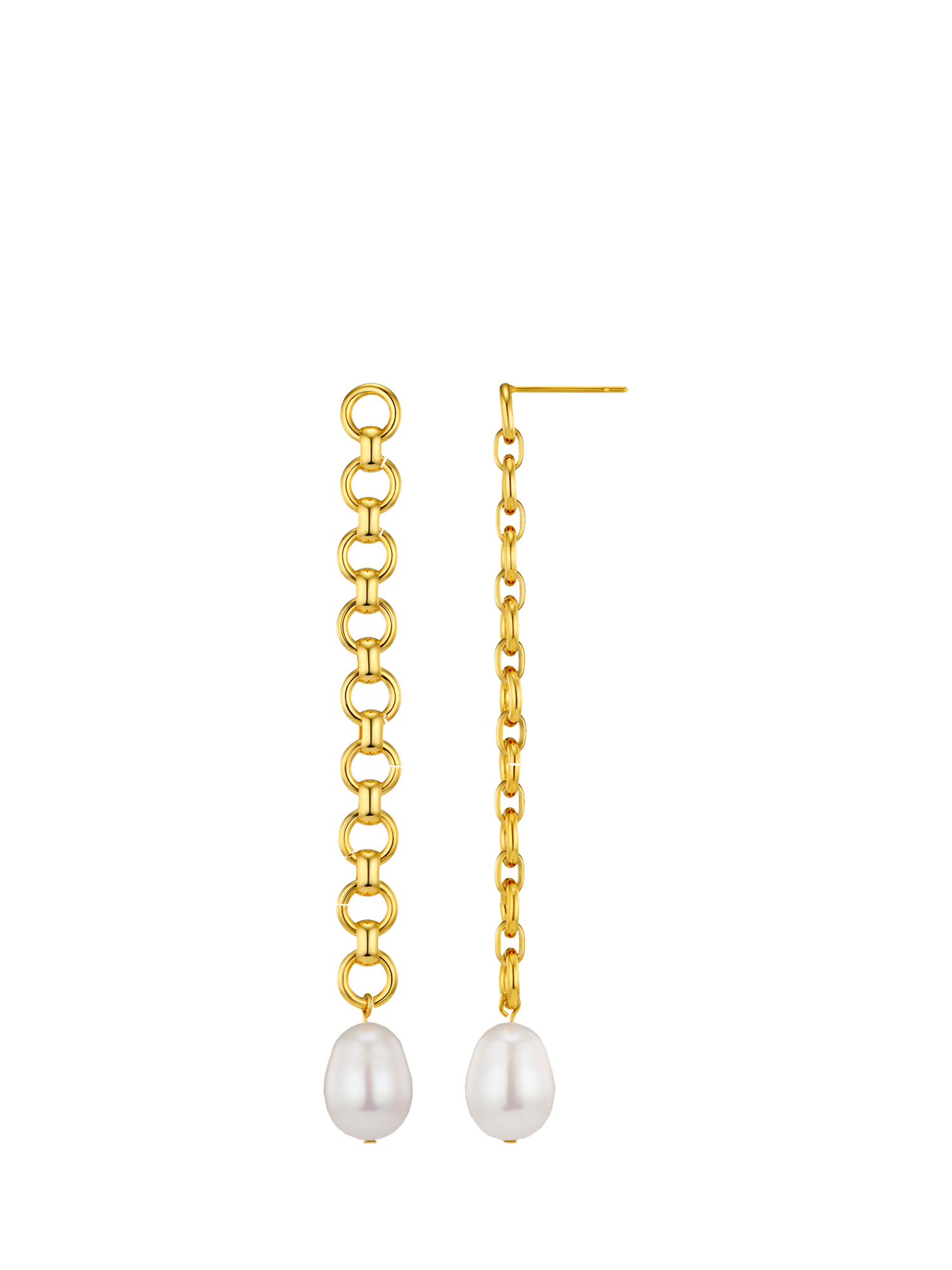 Product image 1 of 3, which shows Orelia Chain & Pearl Drop Earrings, Gold